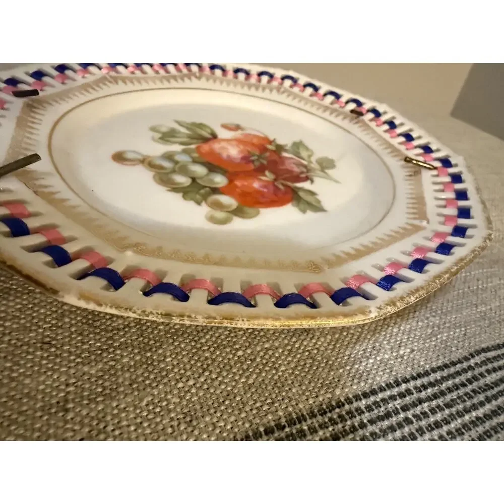 🍓 Vintage Bavaria Porcelain Ribbon Laced Wall Pocket Plate | Fruit 7